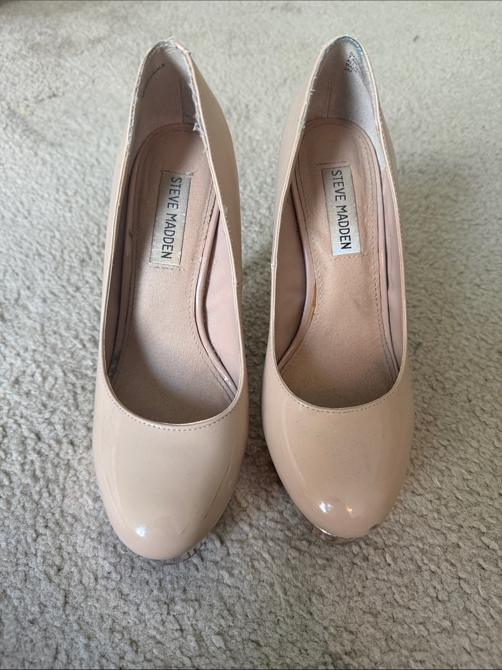 Steve Madden Nude Patent Round-Toe Pumps